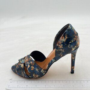 Pazzion Blue Floral Print Open Toe High Heel Slip On Two Pieces D'Orsay Pump